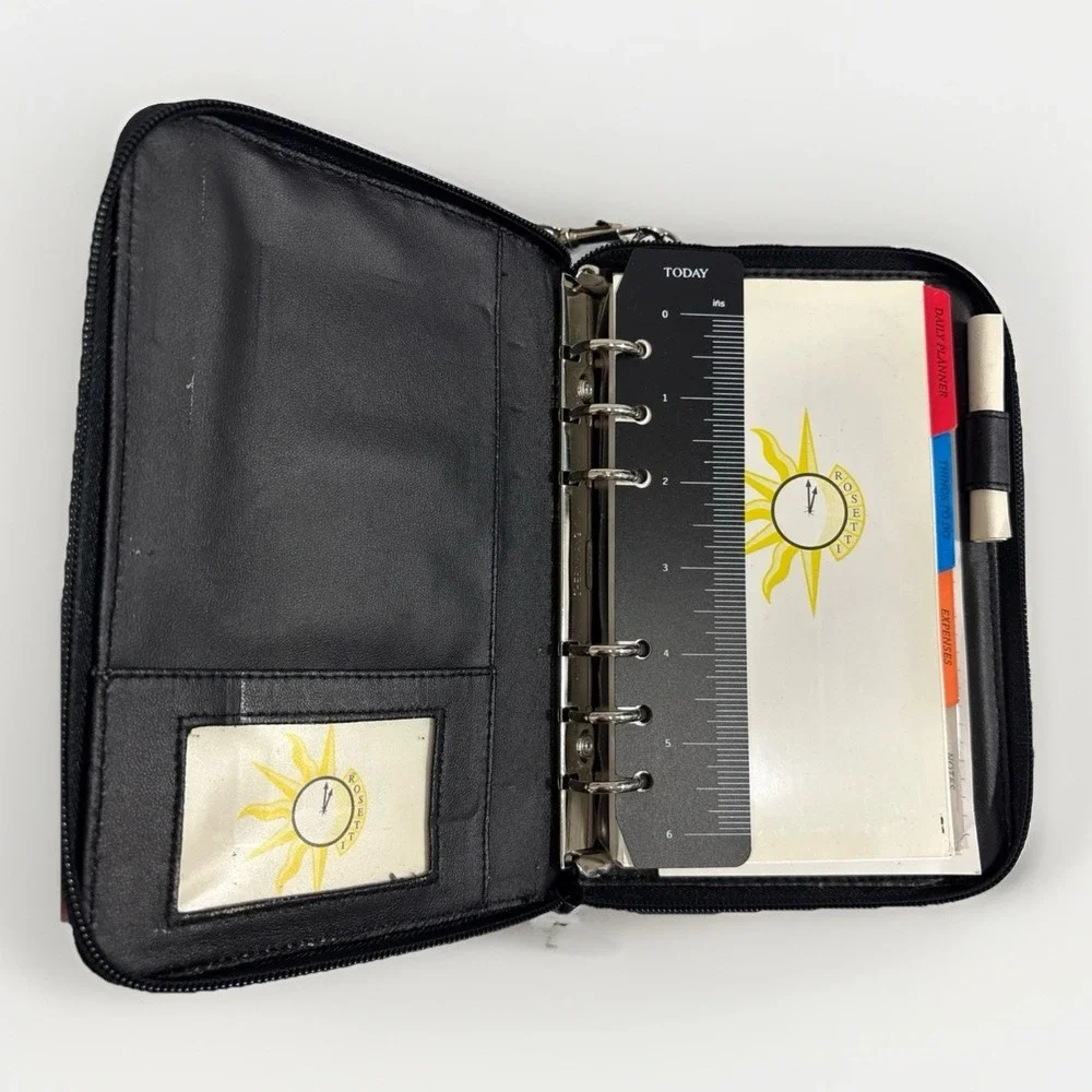 VTG Y2K Rosetti Black Leather Double Zip 6-Ring Planner Wallet Small Phone Pouch